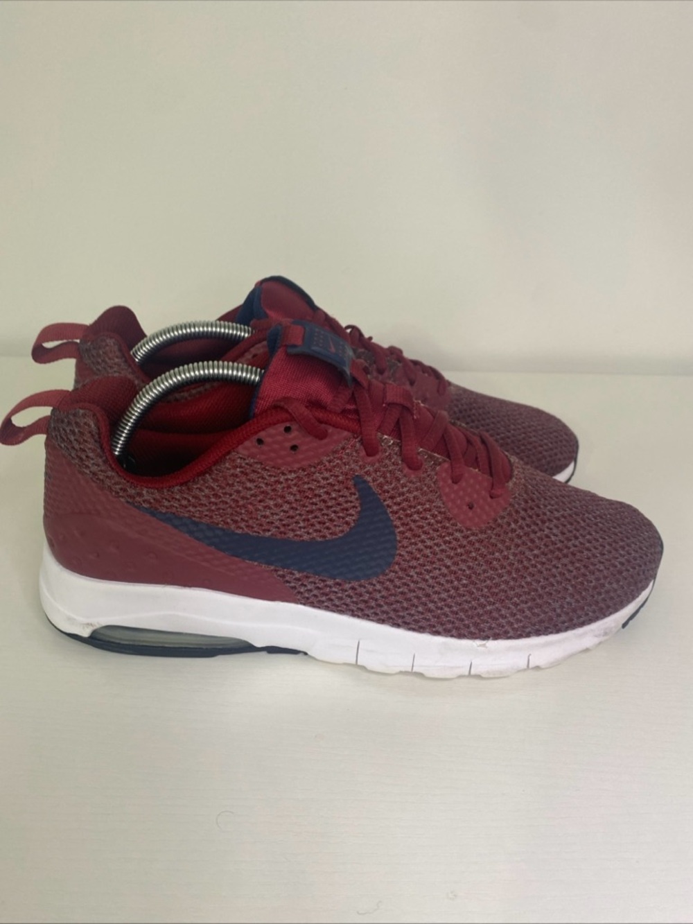 Nike Burgundy Mesh Trainers with Black Swoosh and White Midsole